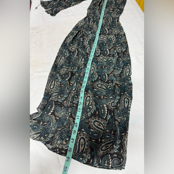 TOMMY HILFIGER Green and black plaisley sheer sleeve midi dress size 14 - Picture 16 of 16